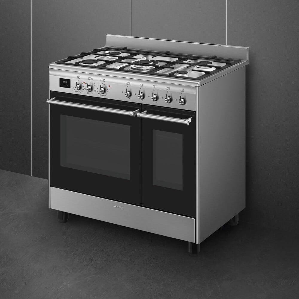 Smeg CX92GM classica Cucina da accosto cm. 90x60, 2 forni elettrici, 5 zone cottura a gas, pulizia idrolitica, inox