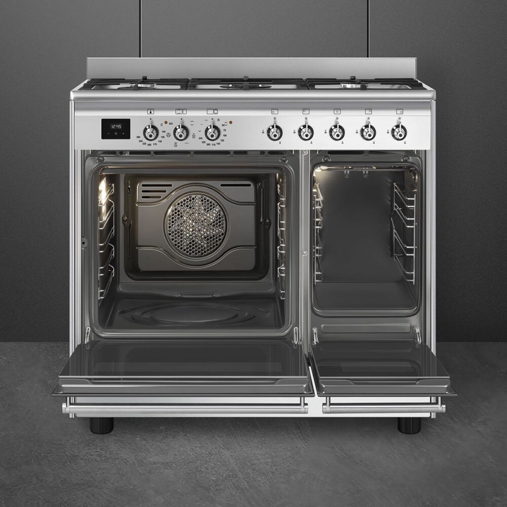 Smeg CX92GM classica Cucina da accosto cm. 90x60, 2 forni elettrici, 5 zone cottura a gas, pulizia idrolitica, inox