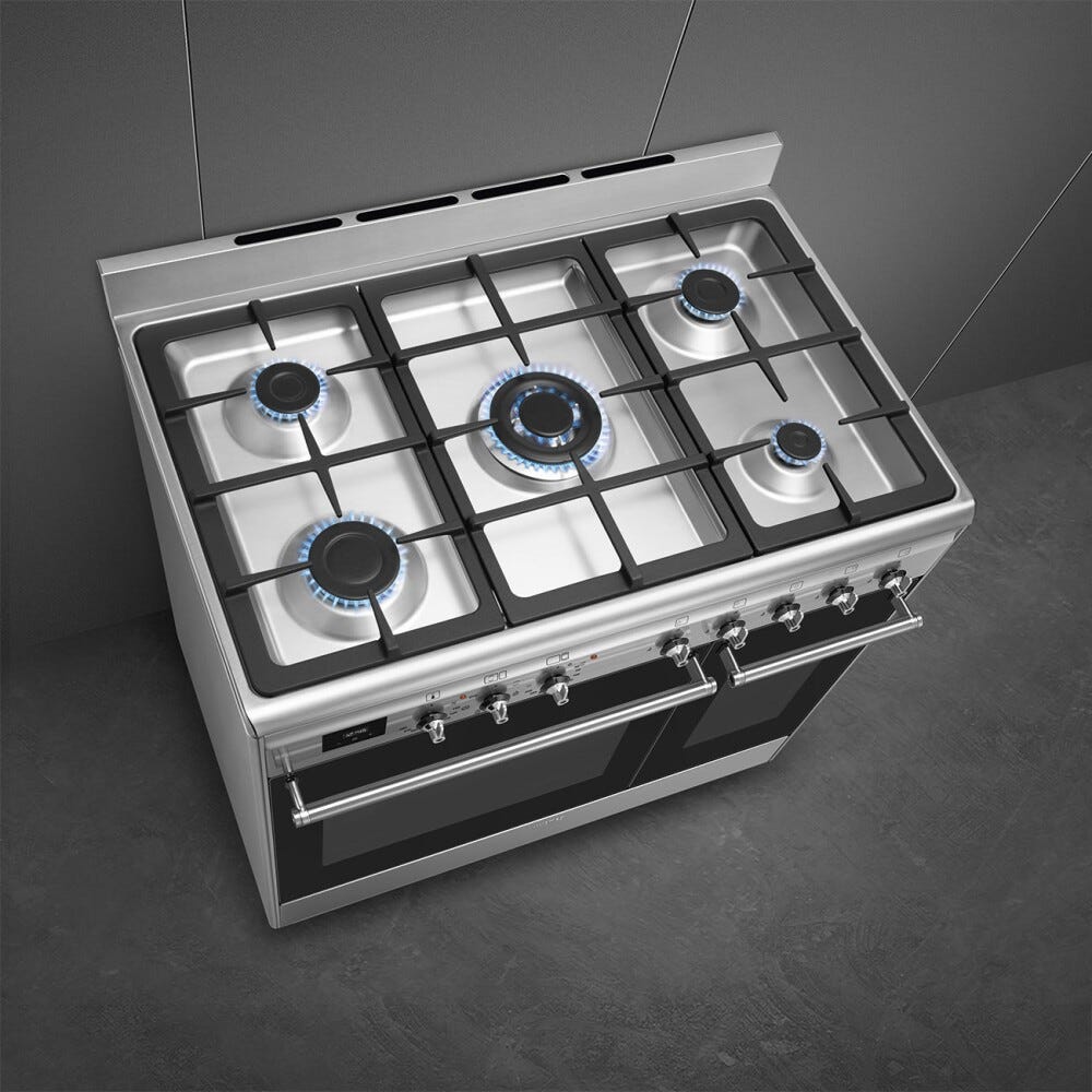 Smeg CX92GM classica Cucina da accosto cm. 90x60, 2 forni elettrici, 5 zone cottura a gas, pulizia idrolitica, inox