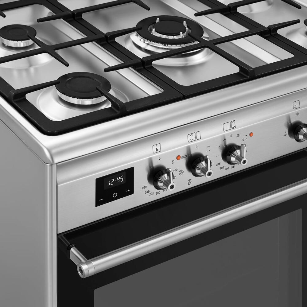 Smeg CX92GM classica Cucina da accosto cm. 90x60, 2 forni elettrici, 5 zone cottura a gas, pulizia idrolitica, inox