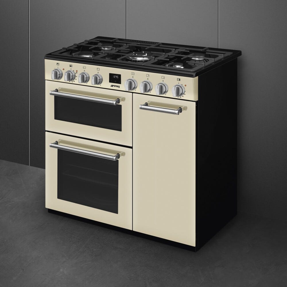 Smeg CX93GMCR Concerto Cucina da accosto cm. 90x60, 3 forni elettrici, 5 zone cottura a gas, panna