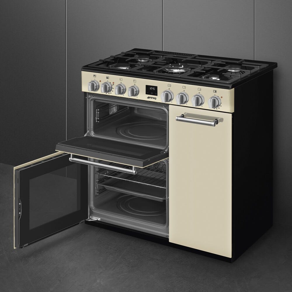 Smeg CX93GMCR Concerto Cucina da accosto cm. 90x60, 3 forni elettrici, 5 zone cottura a gas, panna