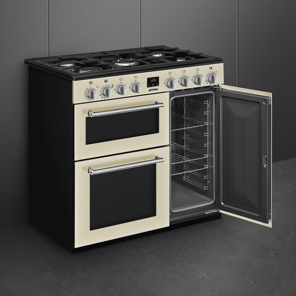 Smeg CX93GMCR Concerto Cucina da accosto cm. 90x60, 3 forni elettrici, 5 zone cottura a gas, panna