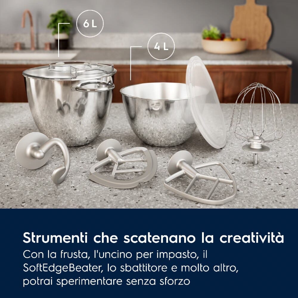 Electrolux E6KM1-8BPT Serie 800 Assistent Impastatrice planetaria, 1200W, Doppia ciotola, Nero