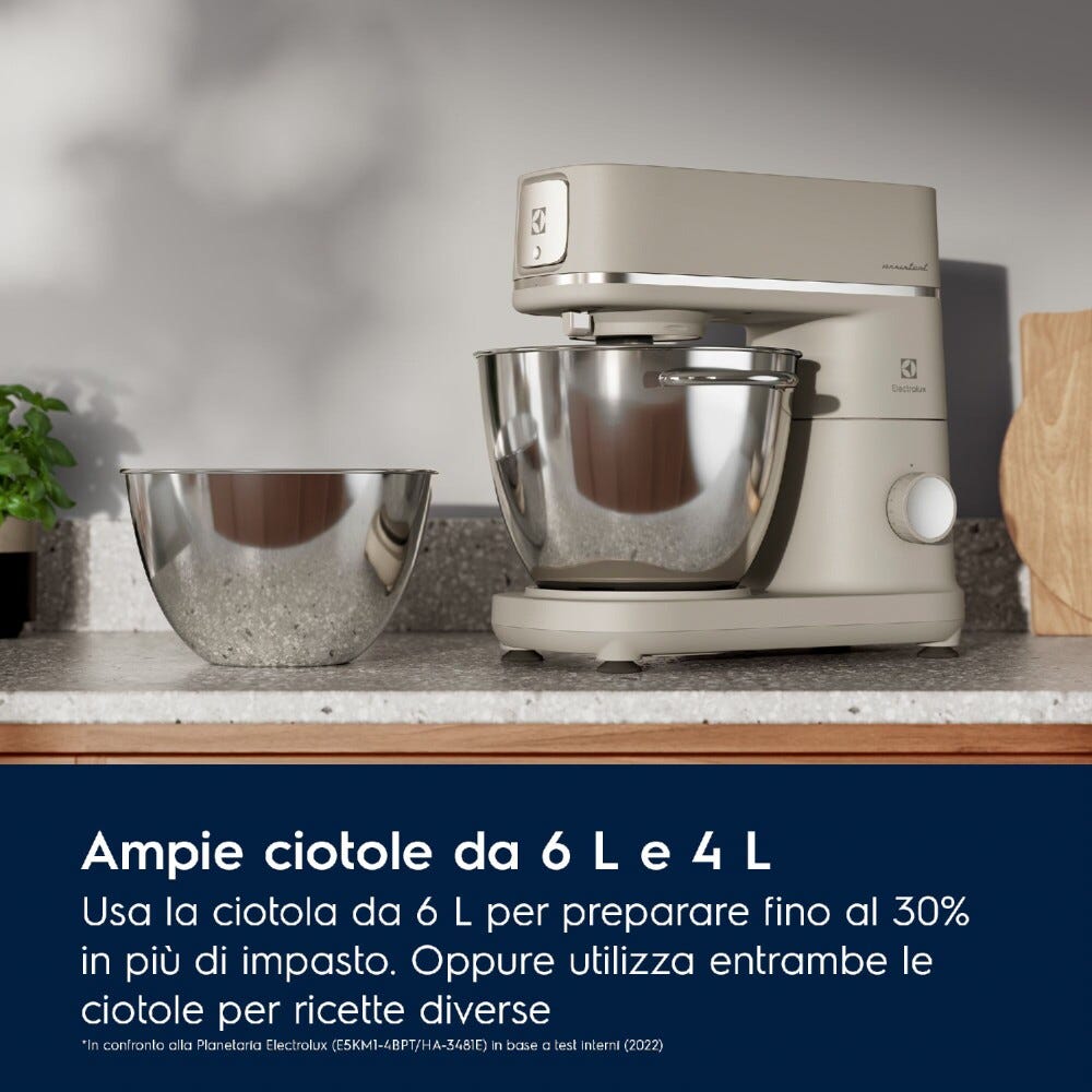 Electrolux E6KM1-4PPT Serie 700 Assistent Impastatrice Planetaria, 1200W, Doppia Ciotola, Platinum Pearl