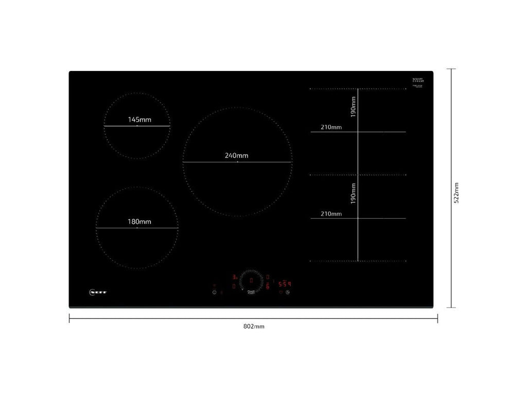 Neff T58FHW1L0 N70 Piano cottura a induzione 80 cm, CombiInduction, Twist Touch, Home Connect, vetroceramica nero