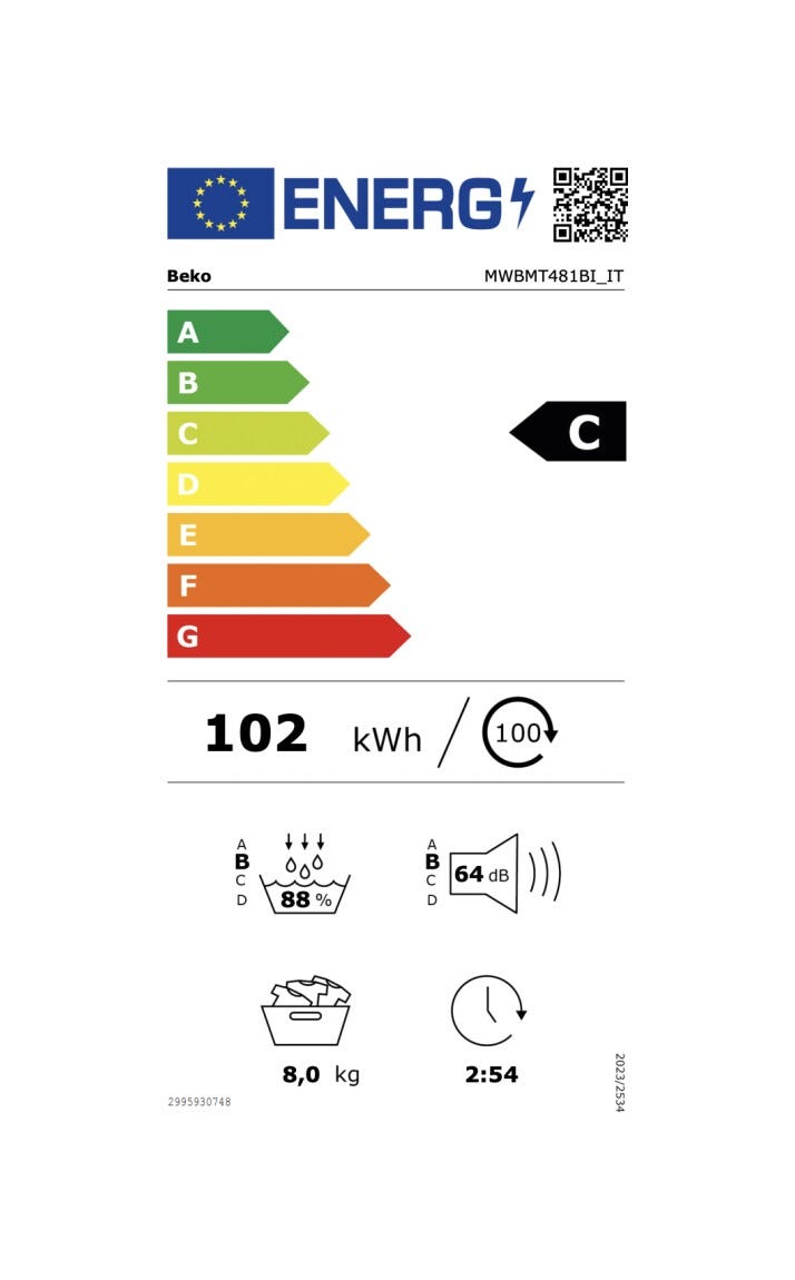 Beko MWBMT481BI_IT b300 Asciugatrice cm. 60, capacità 8 kg, pompa di calore, OptiSense®, bianco