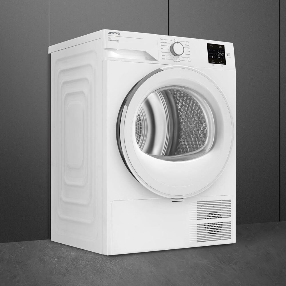 Smeg DRC08EE Asciugatrice slim a pompa di calore, cm. 60, profondità 46 cm, capacità 8 kg, funzione Anti-Piega, bianco