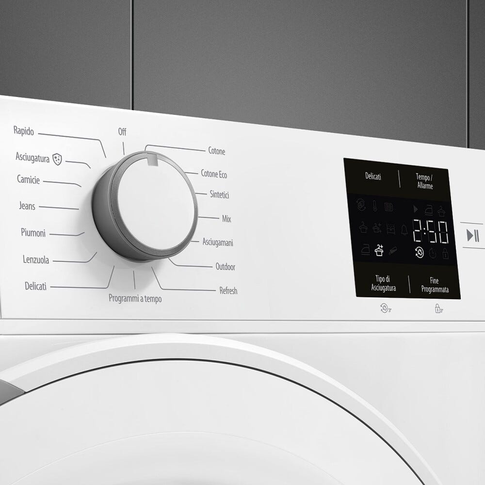 Smeg DRC08EE Asciugatrice slim a pompa di calore, cm. 60, profondità 46 cm, capacità 8 kg, funzione Anti-Piega, bianco