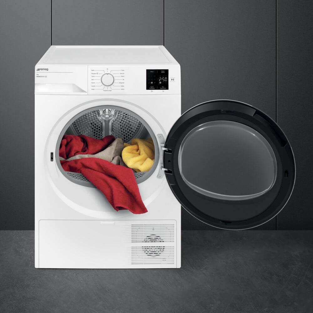 Smeg DRC08EE Asciugatrice slim a pompa di calore, cm. 60, profondità 46 cm, capacità 8 kg, funzione Anti-Piega, bianco