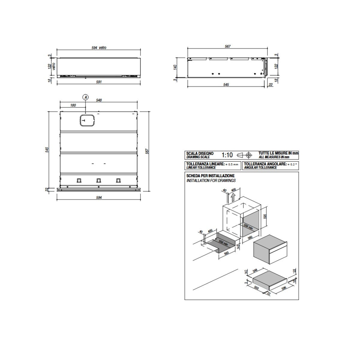 Barazza 1CSEVG Icon Glass Cassetto sottovuoto da incasso H 14/15 cm con display Touch Control, nero