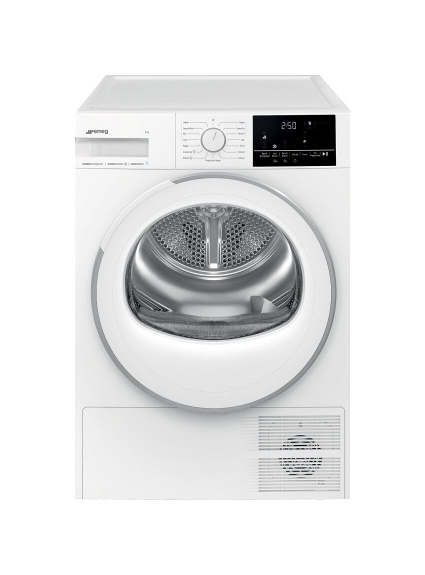Smeg DN08SEC NovaCare Asciugatrice a pompa di calore, cm. 60, capacità 8 kg, Tecnologia Steam Energy, bianco