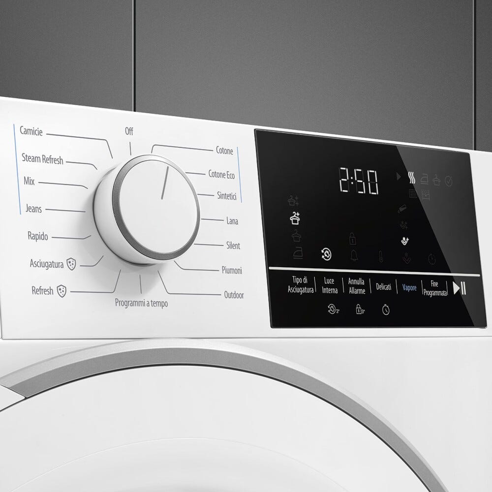 Smeg DN08SEC NovaCare Asciugatrice a pompa di calore, cm. 60, capacità 8 kg, Tecnologia Steam Energy, bianco