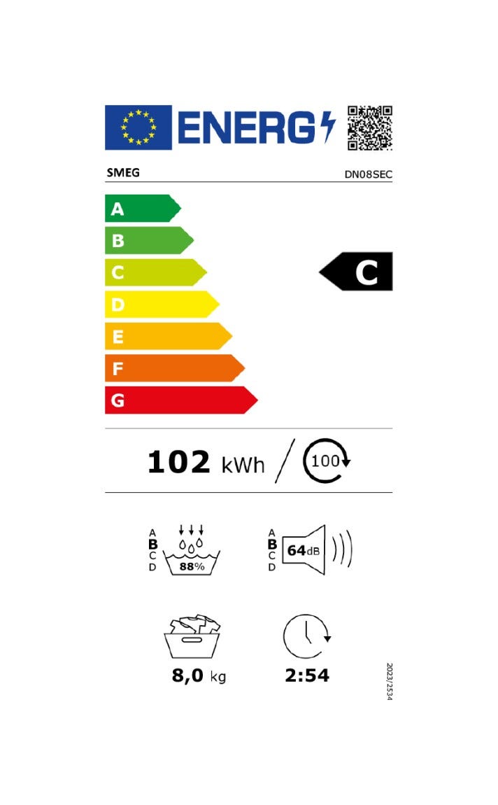 Smeg DN08SEC NovaCare Asciugatrice a pompa di calore, cm. 60, capacità 8 kg, Tecnologia Steam Energy, bianco