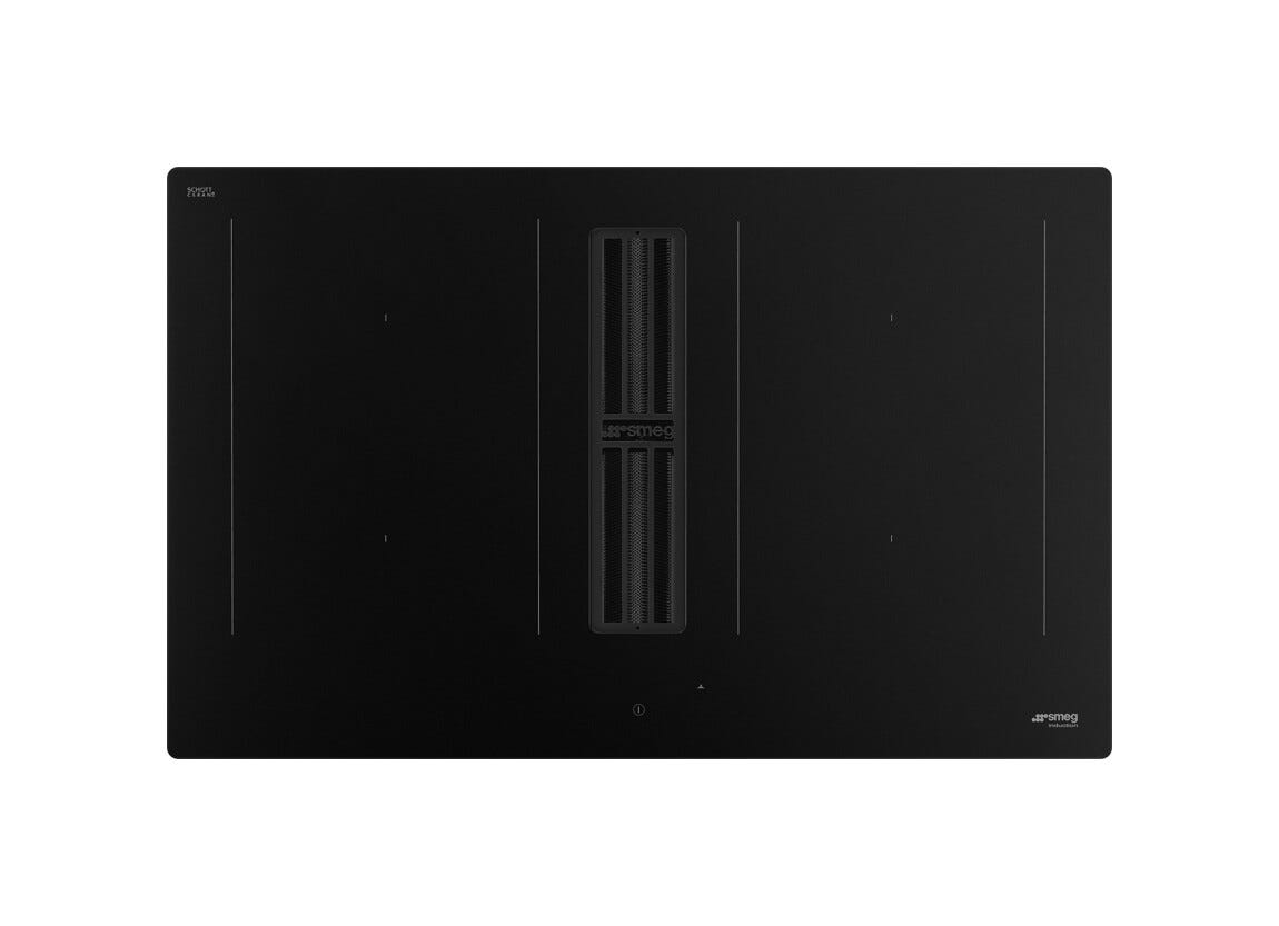 Smeg HOBD382N2 Piano cottura a induzione con cappa integrata, cm. 83, 4 zone, capacità max 630 m3/h, vetro nero opaco