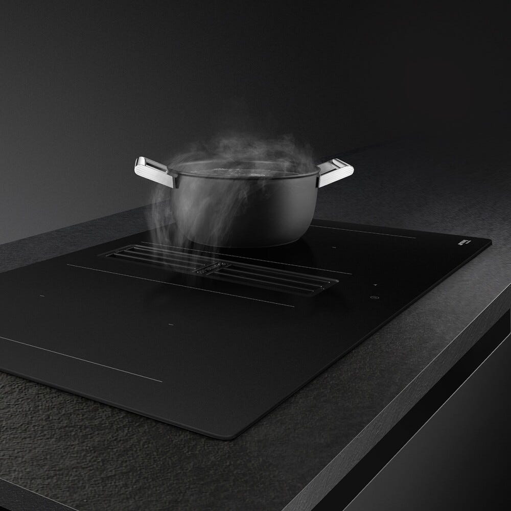 Smeg HOBD382N2 Piano cottura a induzione con cappa integrata, cm. 83, 4 zone, capacità max 630 m3/h, vetro nero opaco