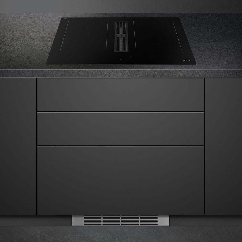 Smeg HOBD382N2 Piano cottura a induzione con cappa integrata, cm. 83, 4 zone, capacità max 630 m3/h, vetro nero opaco