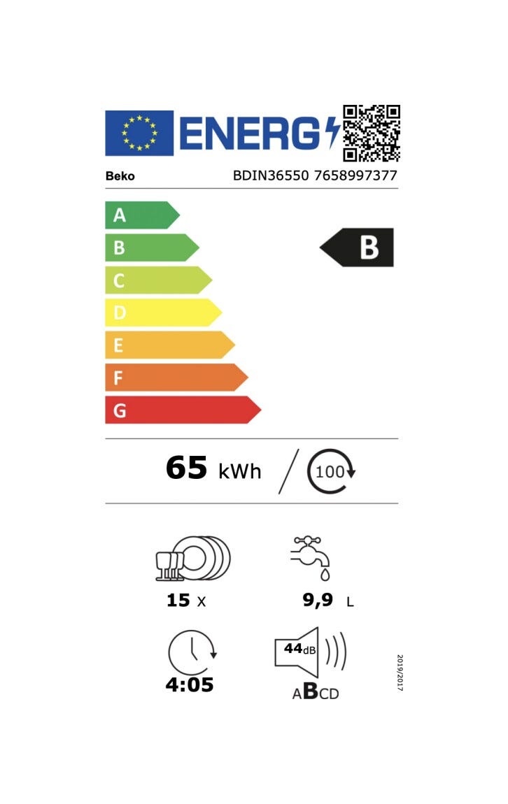 Beko BDIN36550 Lavastoviglie da incasso cm. 60, 15 coperti, 6 programmi, 44 dB