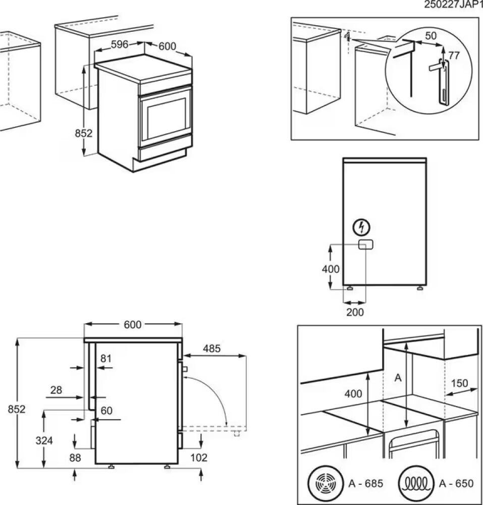 AEG CCB6446CBM serie 5000 Cucina da accosto cm. 60x60, 4 zone cottura elettriche, 1 forno, cottura air fry, 73 litri, inox