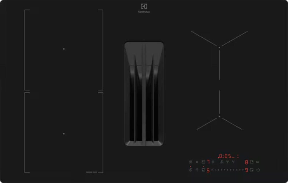 Electrolux KCC83410CT Piano cottura a induzione con cappa integrata, 80 cm, SaphirMatt®, Classe A+, vetro nero opaco