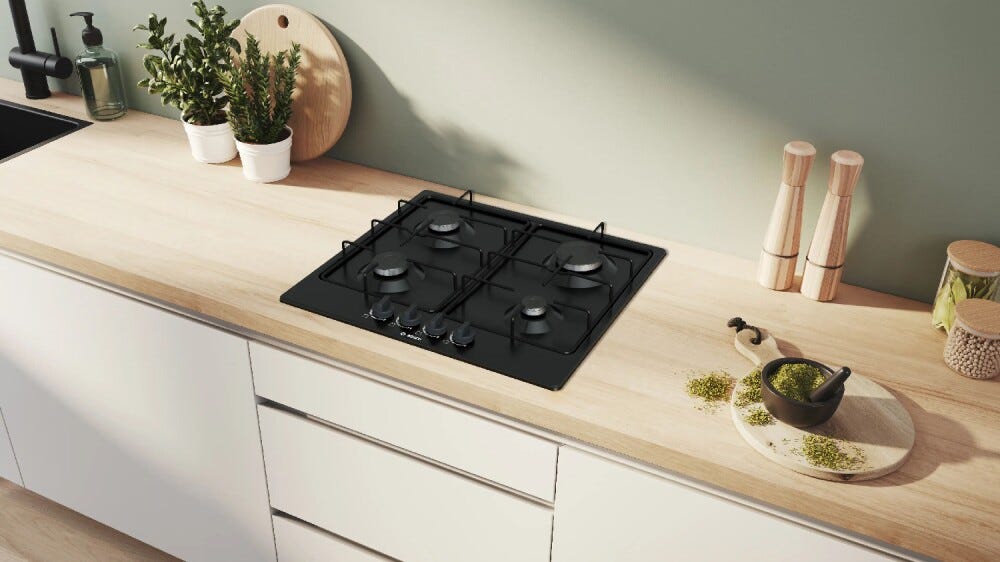 Bosch PGP6B6K80 Serie 4 Piano cottura a gas, 59 cm, 4 fuochi, Nero