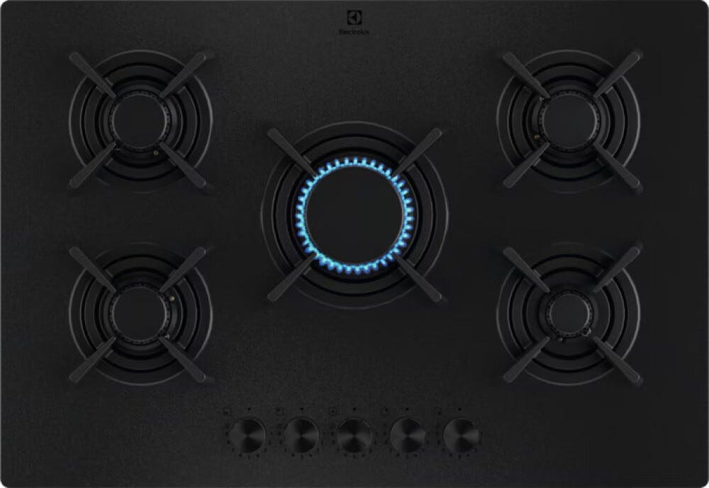 Electrolux KGG753723L Serie 700 Gas on Glass Piano cottura a Gas, 74 cm, 5 Fuochi, Vetro temperato nero, StepPower