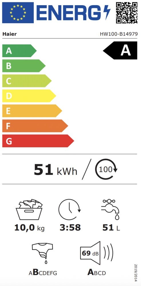 Haier HW100-B14979 I-Pro Serie 7 Lavatrice cm. 60, capacità 10 kg, 1400 giri, Direct Motion, vapore, Smart Dual Spray, bianco