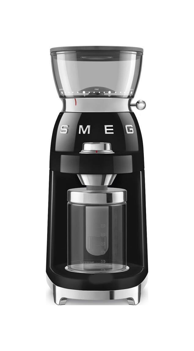 Smeg Selection CGF03BLEU 50's Style Macinacaffè, contenitore chicchi 240 g, nero lucido