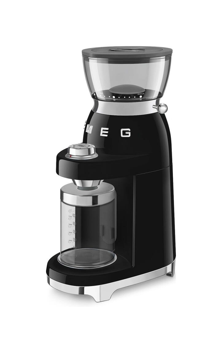 Smeg Selection CGF03BLEU 50's Style Macinacaffè, contenitore chicchi 240 g, nero lucido