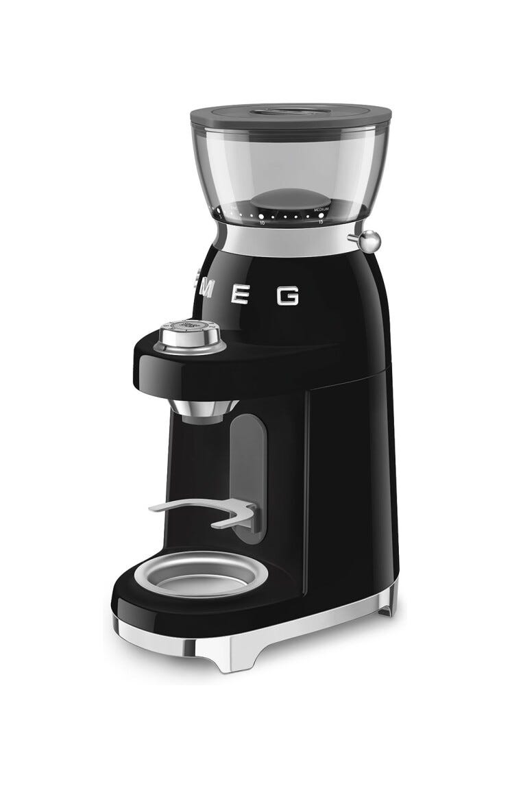 Smeg Selection CGF03BLEU 50's Style Macinacaffè, contenitore chicchi 240 g, nero lucido