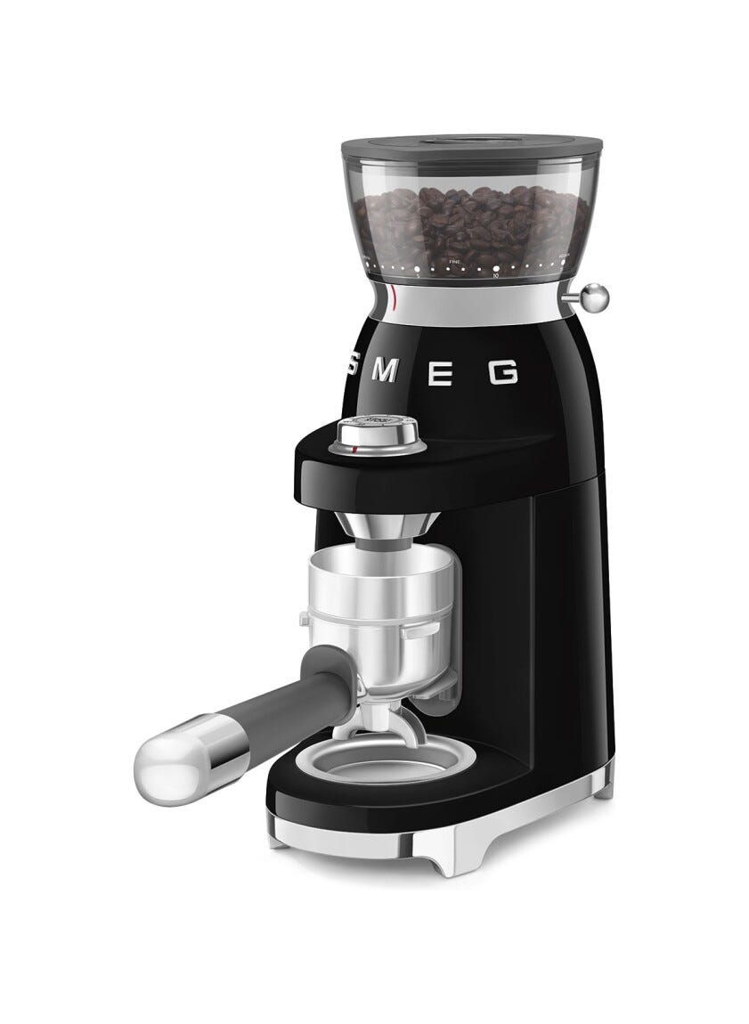 Smeg Selection CGF03BLEU 50's Style Macinacaffè, contenitore chicchi 240 g, nero lucido