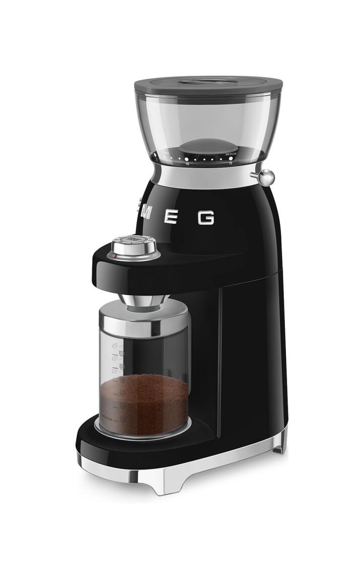 Smeg Selection CGF03BLEU 50's Style Macinacaffè, contenitore chicchi 240 g, nero lucido