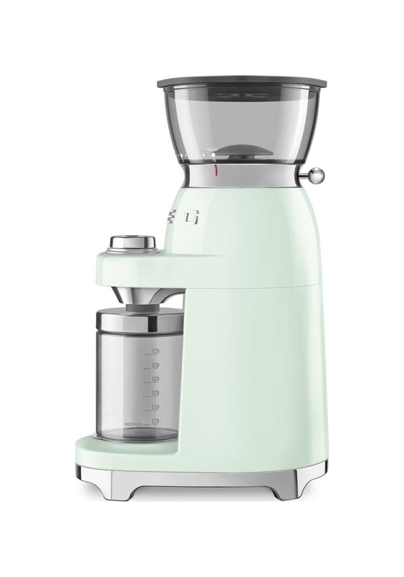 Smeg Selection CGF03PGEU 50's Style Macinacaffè, contenitore chicchi 240 g, verde pastello lucido