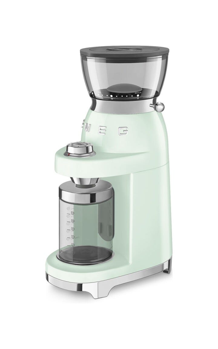 Smeg Selection CGF03PGEU 50's Style Macinacaffè, contenitore chicchi 240 g, verde pastello lucido