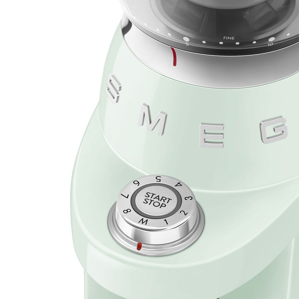 Smeg Selection CGF03PGEU 50's Style Macinacaffè, contenitore chicchi 240 g, verde pastello lucido