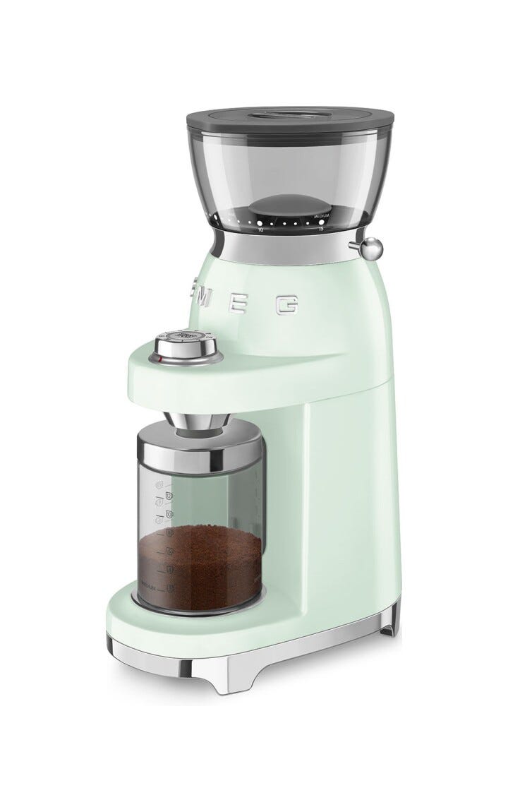 Smeg Selection CGF03PGEU 50's Style Macinacaffè, contenitore chicchi 240 g, verde pastello lucido