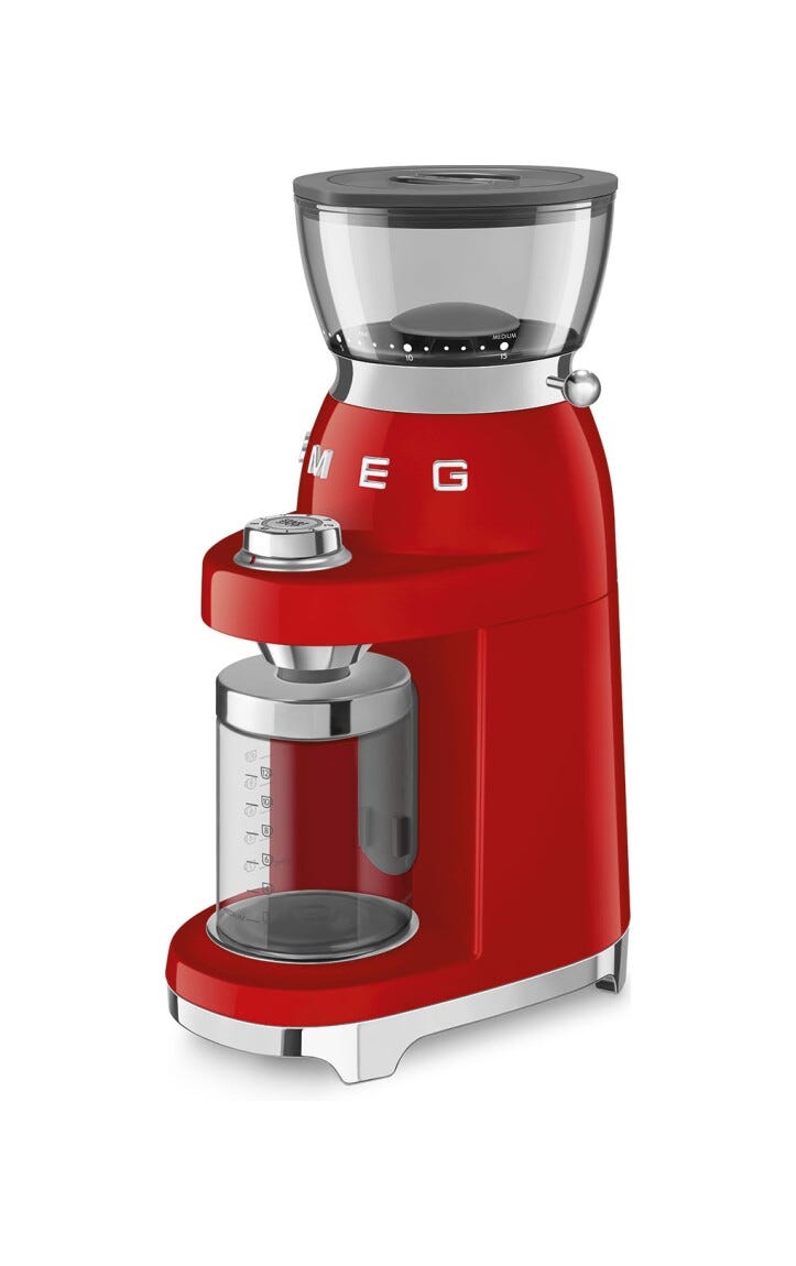 Smeg Selection CGF03RDEU 50's Style Macinacaffè, contenitore chicci 240 g, rosso lucido