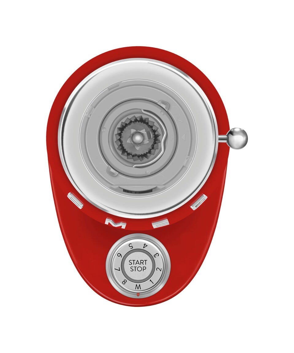 Smeg Selection CGF03RDEU 50's Style Macinacaffè, contenitore chicci 240 g, rosso lucido