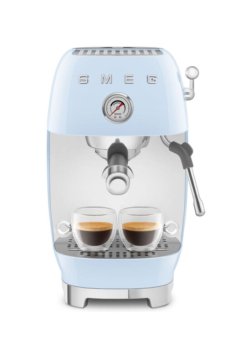 Smeg Selection ECF03PBEU 50's Style Macchina da caffè espresso manuale, con funzione Cold Brew, azzurro lucido