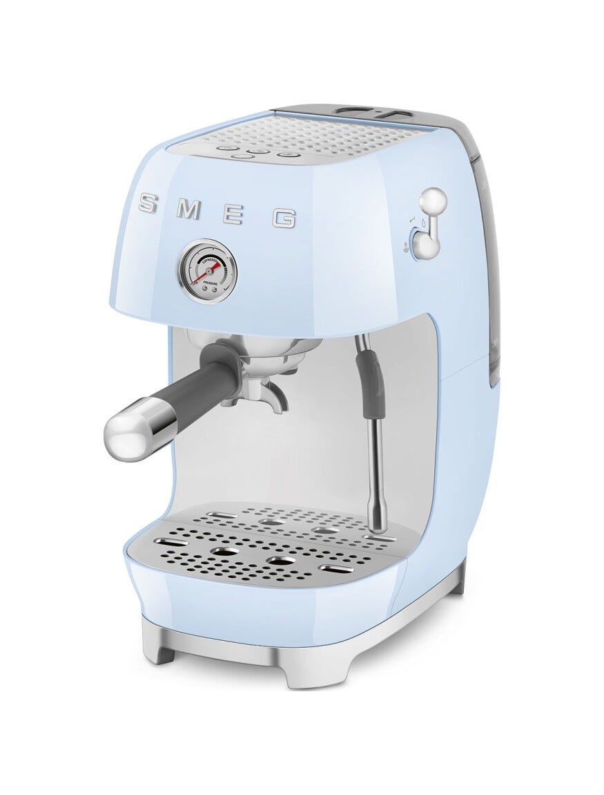 Smeg Selection ECF03PBEU 50's Style Macchina da caffè espresso manuale, con funzione Cold Brew, azzurro lucido