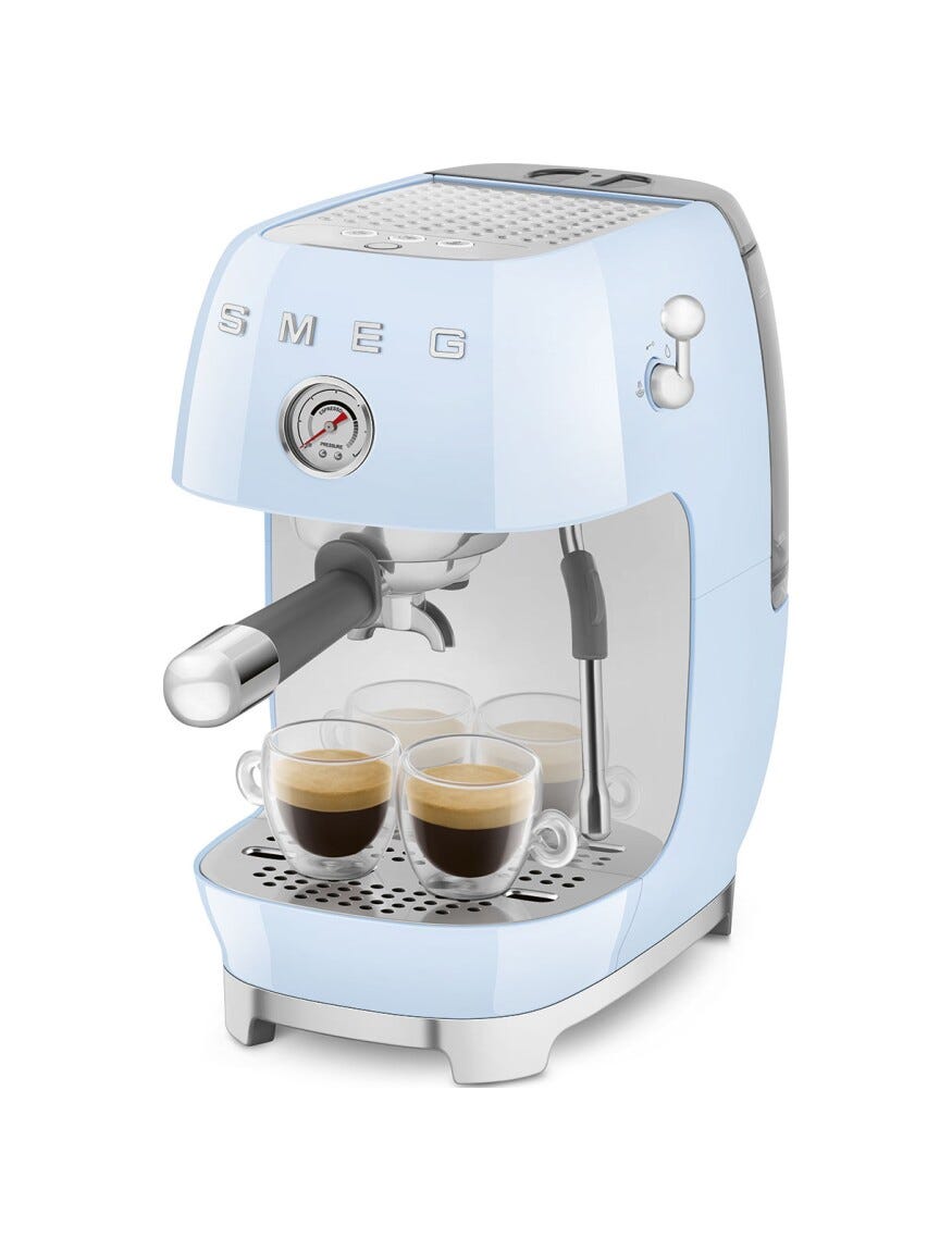 Smeg Selection ECF03PBEU 50's Style Macchina da caffè espresso manuale, con funzione Cold Brew, azzurro lucido