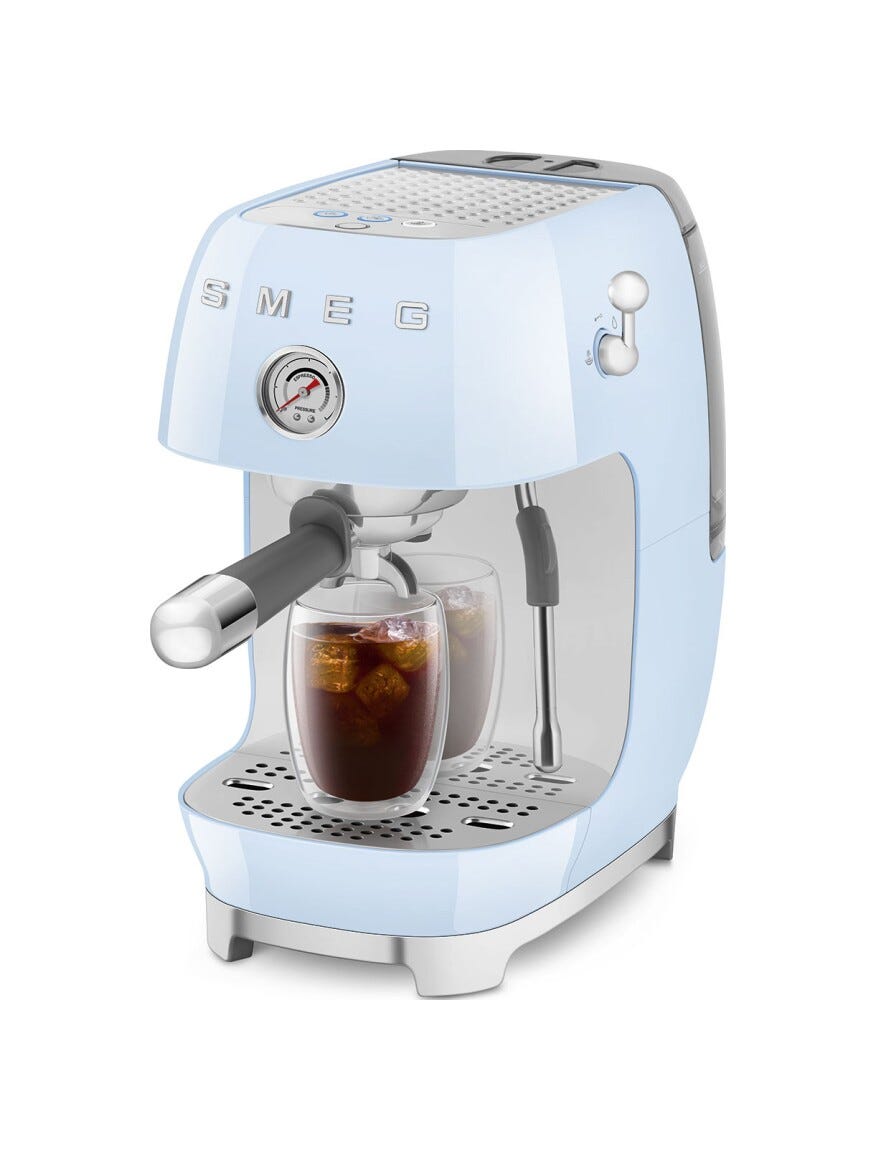 Smeg Selection ECF03PBEU 50's Style Macchina da caffè espresso manuale, con funzione Cold Brew, azzurro lucido