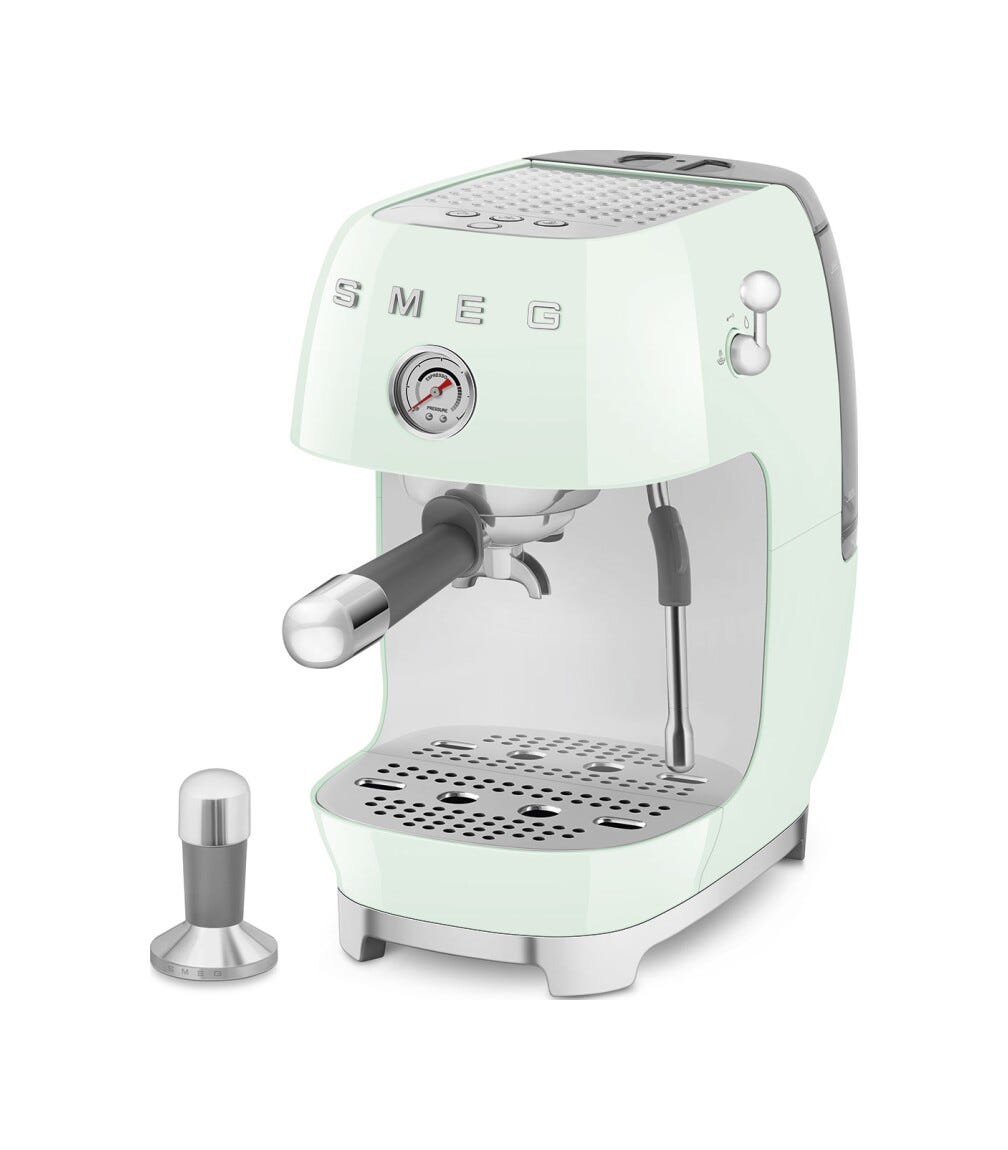 Smeg Selection ECF03PGEU 50's Style Macchina da caffè espresso manuale, con funzione Cold Brew, verde pastello lucido