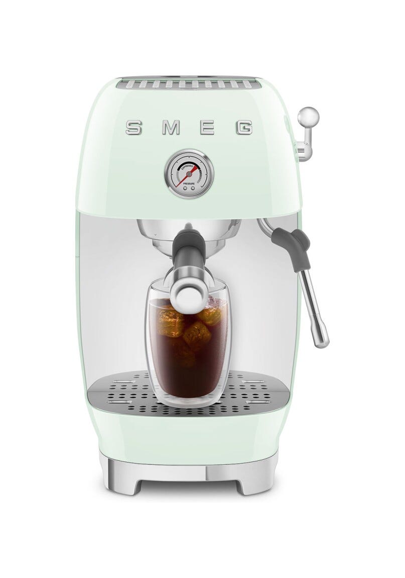 Smeg Selection ECF03PGEU 50's Style Macchina da caffè espresso manuale, con funzione Cold Brew, verde pastello lucido