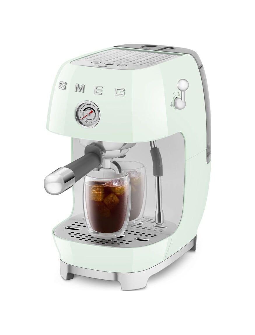 Smeg Selection ECF03PGEU 50's Style Macchina da caffè espresso manuale, con funzione Cold Brew, verde pastello lucido