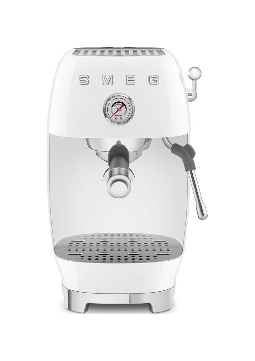Smeg Selection ECF03WHEU 50's Style Macchina da caffè espresso manuale, con funzione Cold Brew, bianco lucido