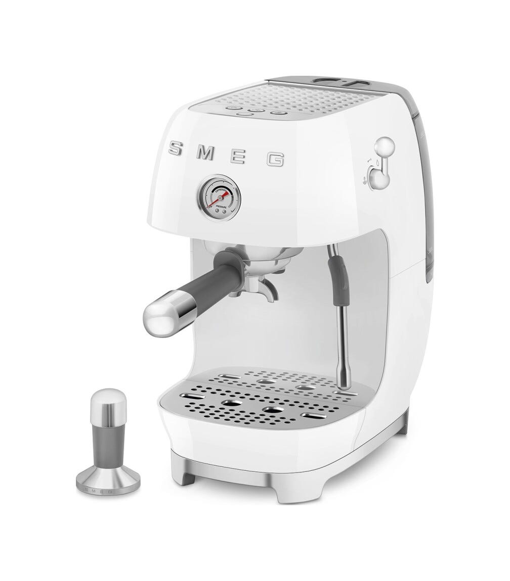 Smeg Selection ECF03WHEU 50's Style Macchina da caffè espresso manuale, con funzione Cold Brew, bianco lucido