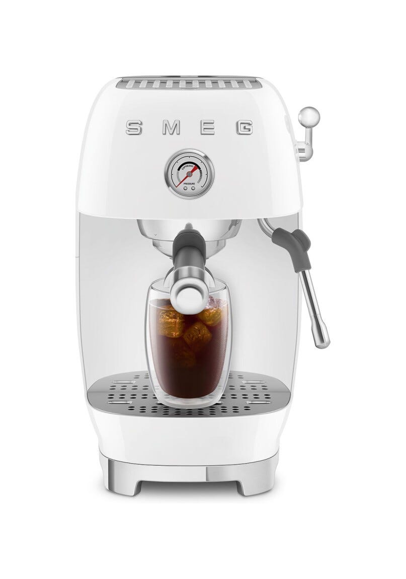 Smeg Selection ECF03WHEU 50's Style Macchina da caffè espresso manuale, con funzione Cold Brew, bianco lucido