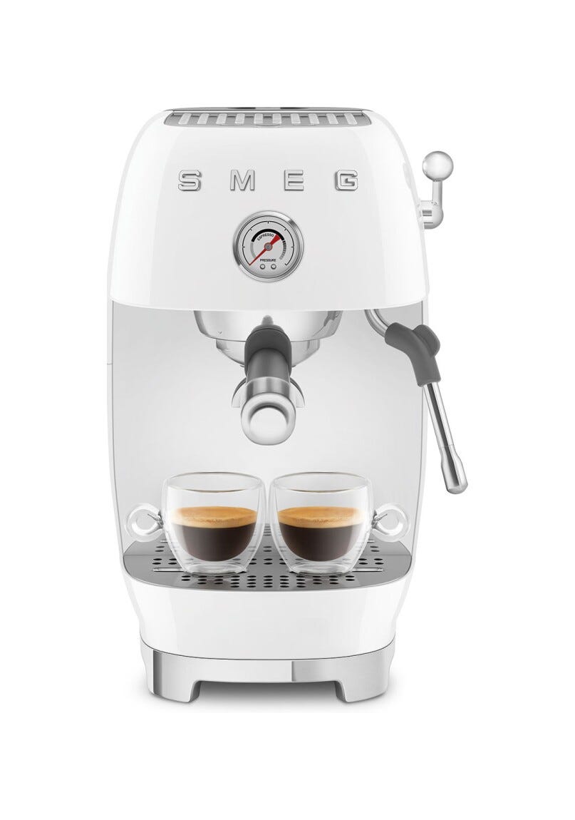 Smeg Selection ECF03WHEU 50's Style Macchina da caffè espresso manuale, con funzione Cold Brew, bianco lucido