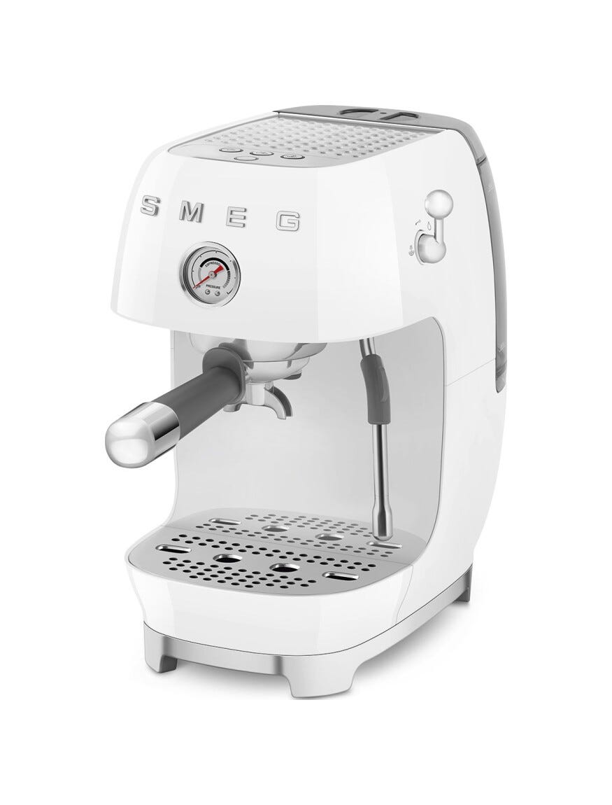 Smeg Selection ECF03WHEU 50's Style Macchina da caffè espresso manuale, con funzione Cold Brew, bianco lucido